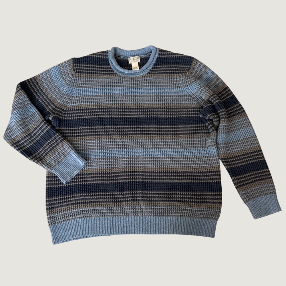 Men's L.L. Bean Organic Cotton Waffle Sweater Rollneck Crew , Stripe | SZ: XL